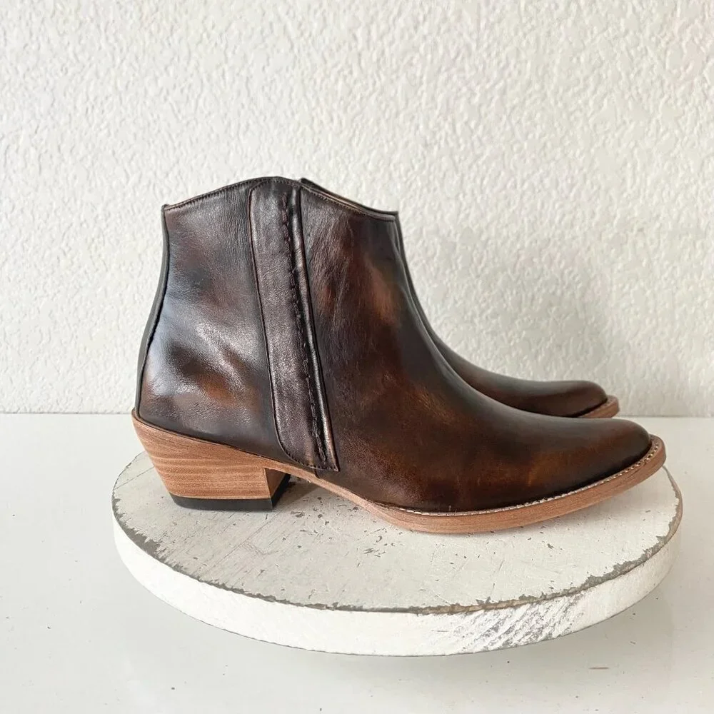 Womens Western Cowboy Ankle Boots 7.5 Brown Cowgirl Short Ankle Boot Pointed Toe